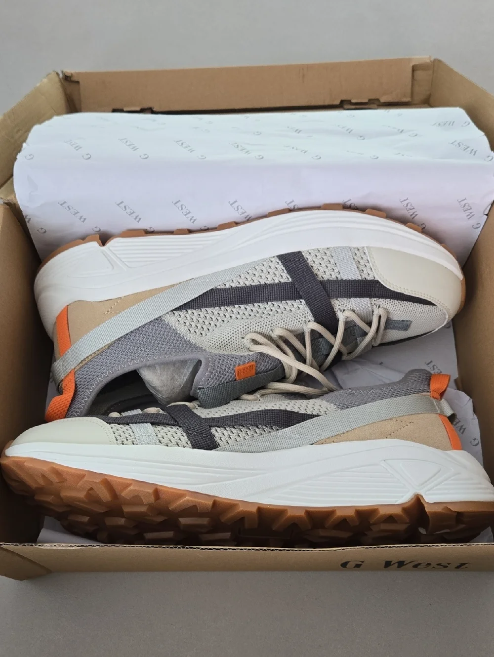 NWT! G-West Men's Lightweight Trail Sneakers in Beige & Gray Size 12